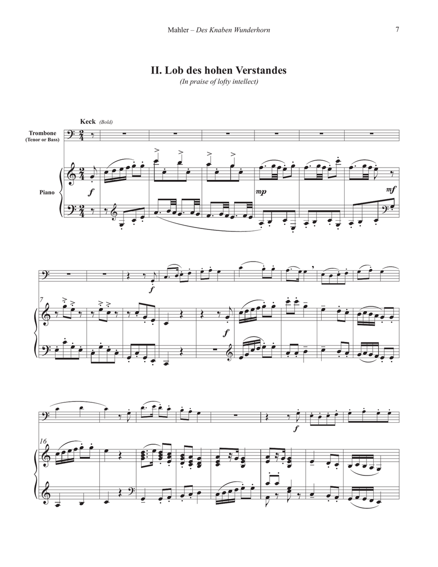 Vier Lieder aus Des Knaben Wunderhorn for Trombone and Piano Piano Accompaniment scores gallery preview page 4