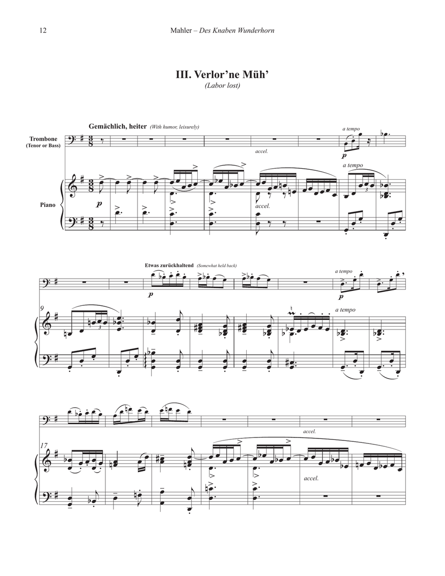 Vier Lieder aus Des Knaben Wunderhorn for Trombone and Piano Piano Accompaniment scores gallery preview page 5