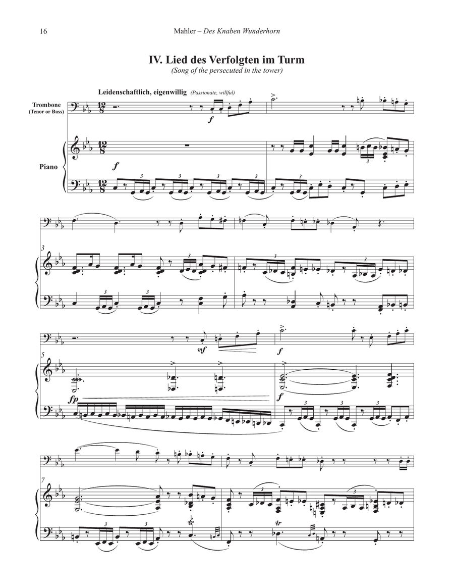 Vier Lieder aus Des Knaben Wunderhorn for Trombone and Piano Piano Accompaniment scores gallery preview page 6