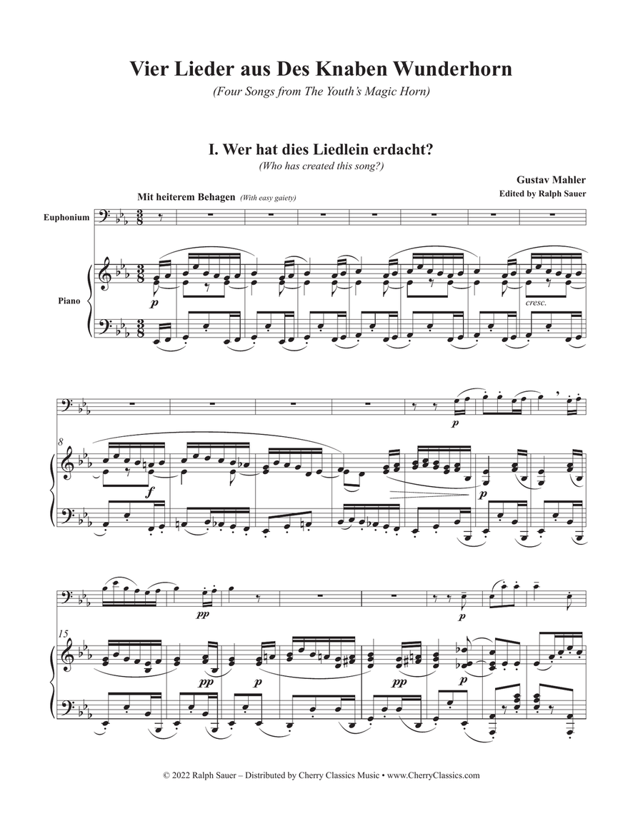 Vier Lieder aus Des Knaben Wunderhorn for Euphonium and Piano Euphonium scores gallery preview page 3