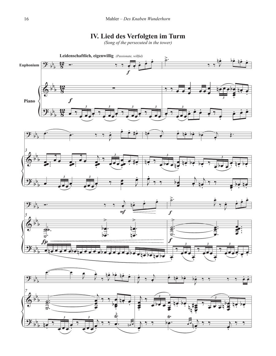 Vier Lieder aus Des Knaben Wunderhorn for Euphonium and Piano Euphonium scores gallery preview page 6