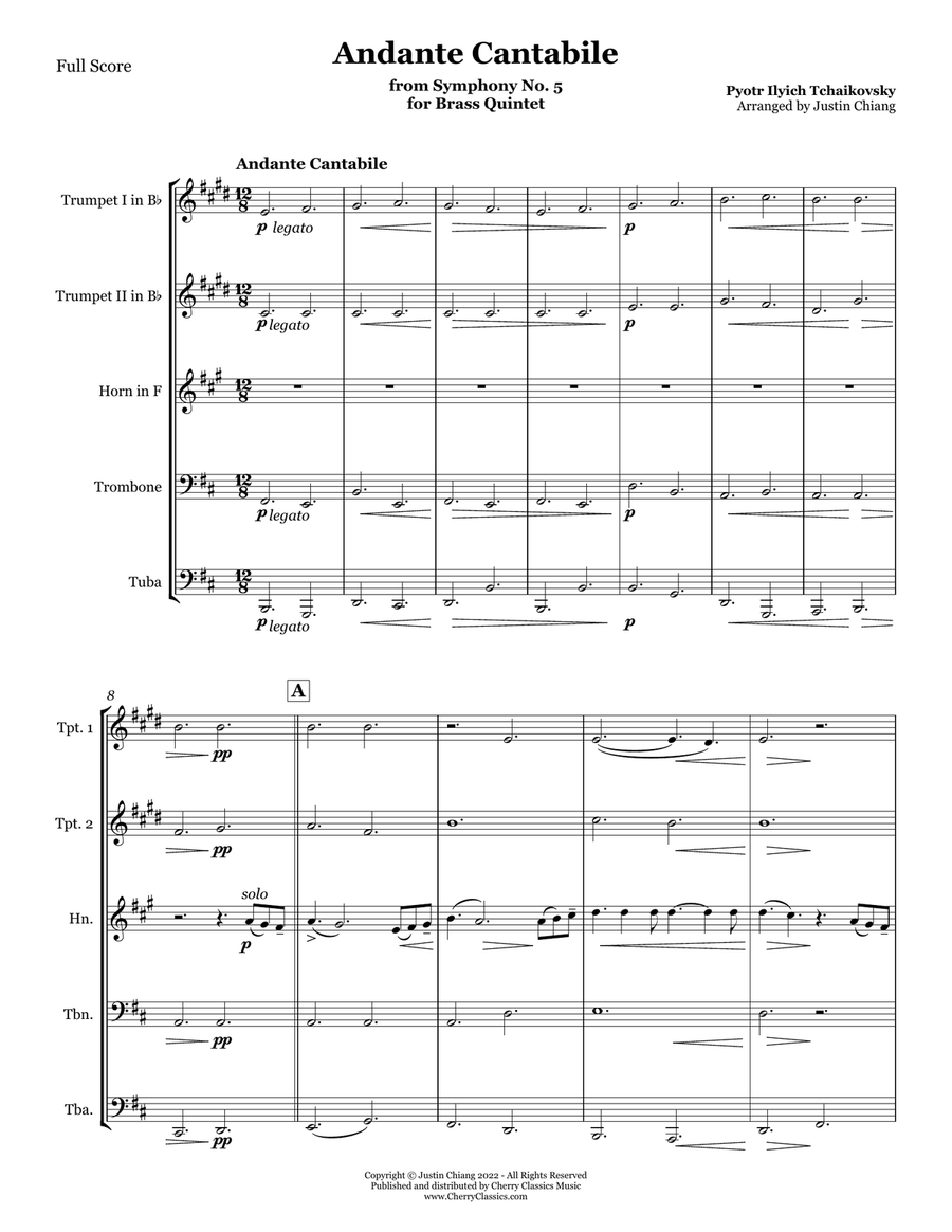 Andante Cantabile from Symphony No. 5 for Brass Quintet Brass Quintet scores gallery preview page 2