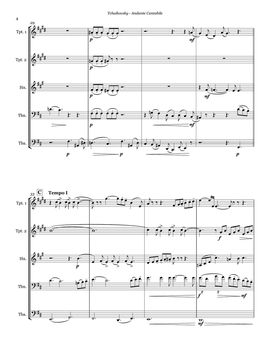Andante Cantabile from Symphony No. 5 for Brass Quintet Brass Quintet scores gallery preview page 3