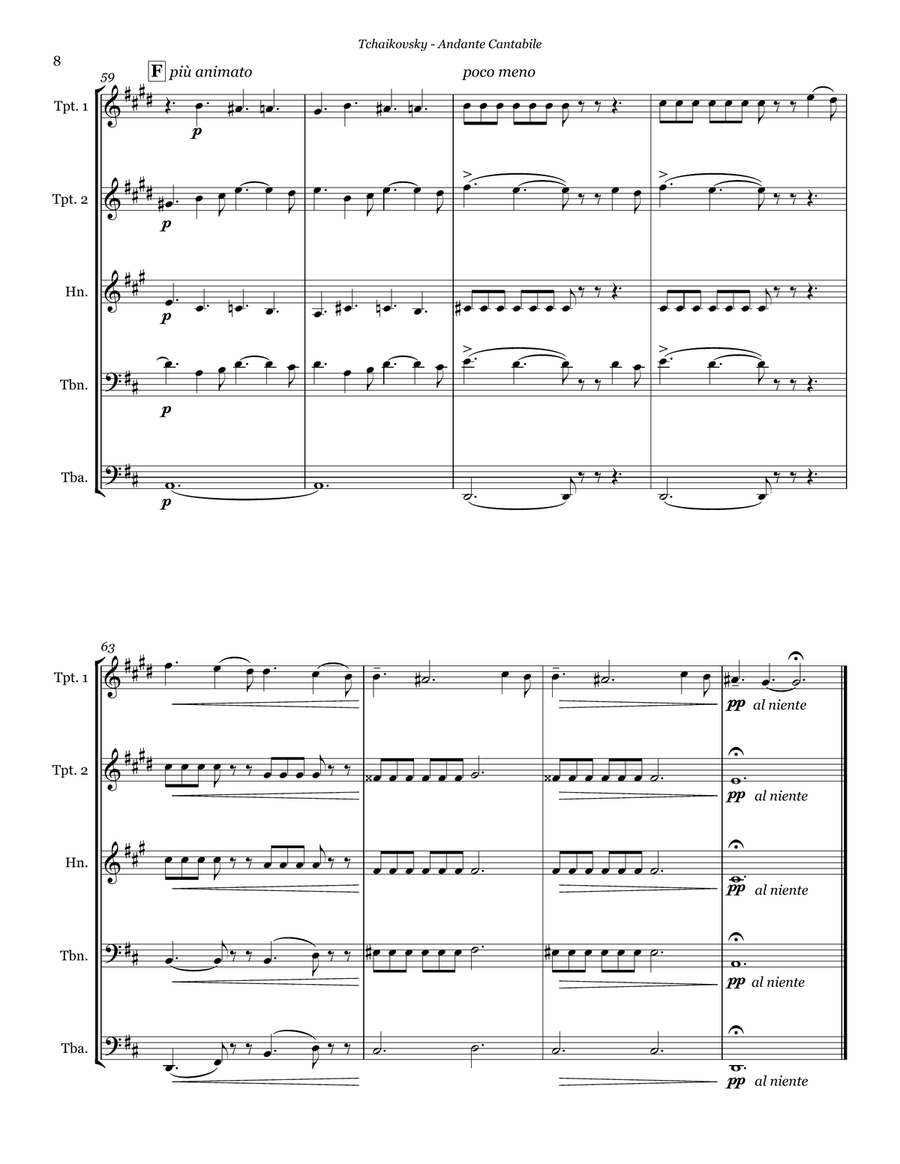 Andante Cantabile from Symphony No. 5 for Brass Quintet Brass Quintet scores gallery preview page 4