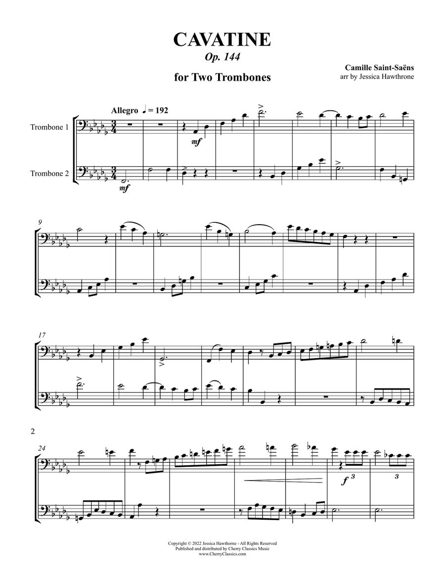 Cavatine for Two Trombones Trombone Duet scores gallery preview page 3