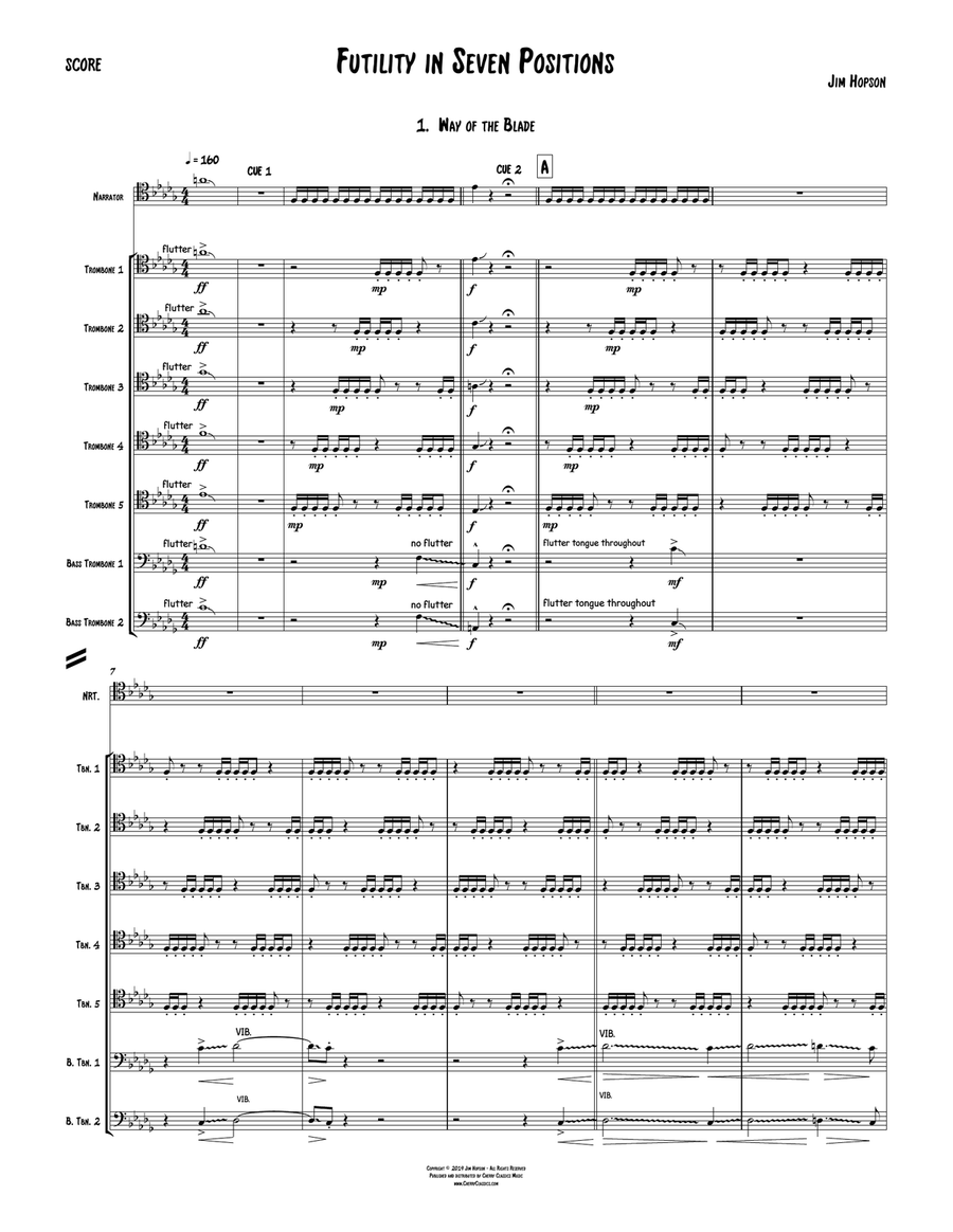 Futility In Seven Positions for Trombone Ensemble & Narrator Trombone scores gallery preview page 2