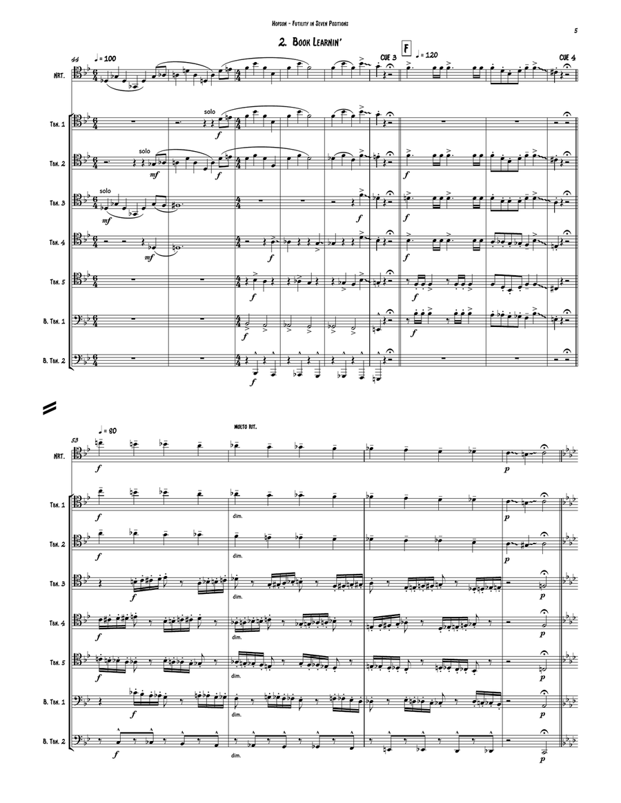 Futility In Seven Positions for Trombone Ensemble & Narrator Trombone scores gallery preview page 4