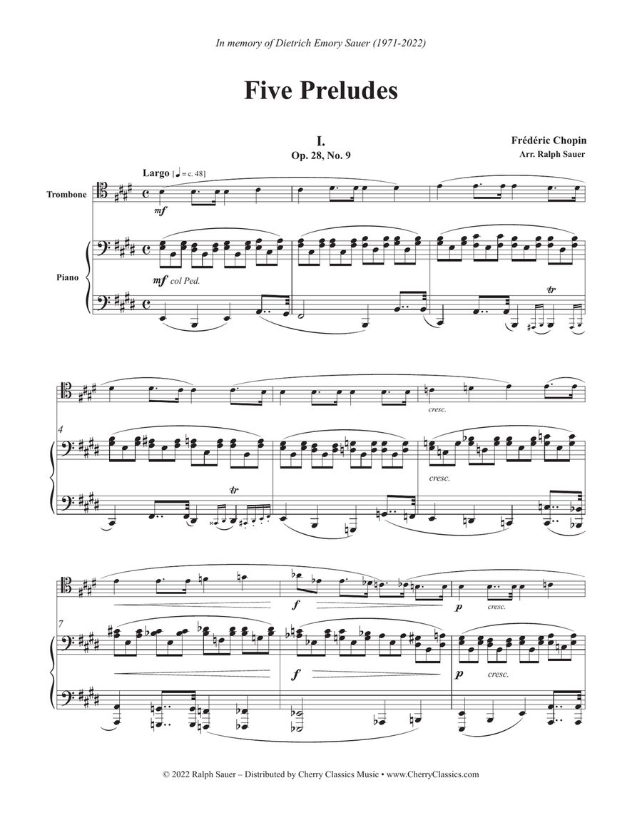 Five Preludes for Trombone and Piano Piano Accompaniment scores gallery preview page 2