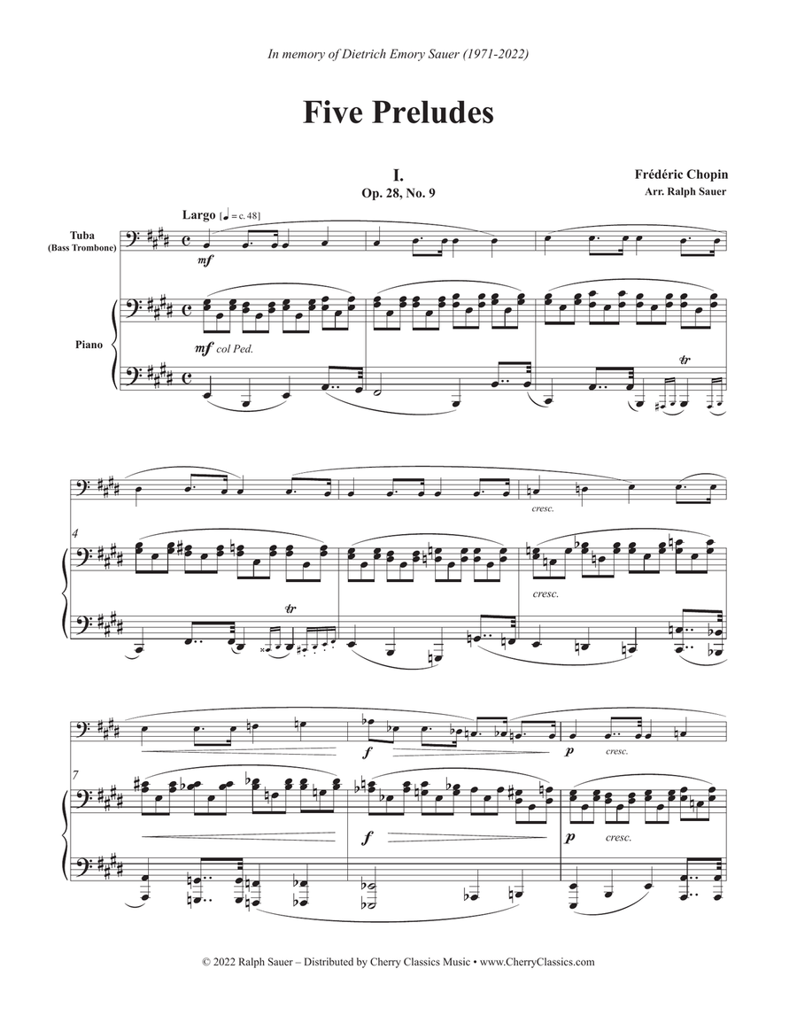 Five Preludes for Tuba or Bass Trombone and Piano Bass Trombone scores gallery preview page 2