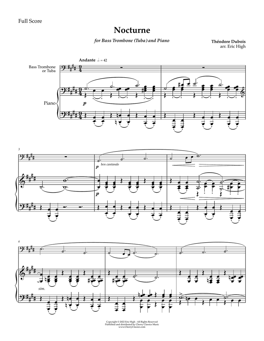 Nocturne for Bass Trombone or Tuba and Piano Trombone scores gallery preview page 2