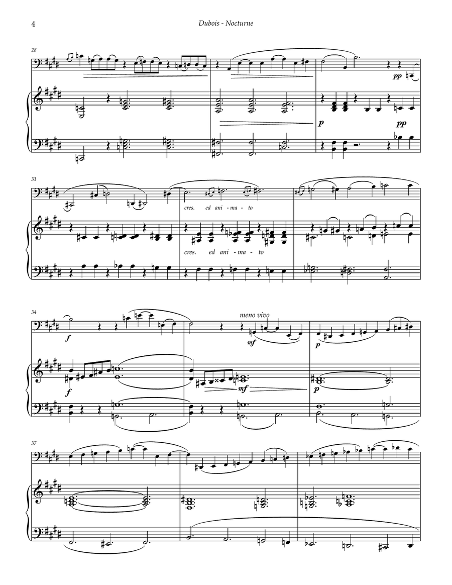 Nocturne for Bass Trombone or Tuba and Piano Trombone scores gallery preview page 3