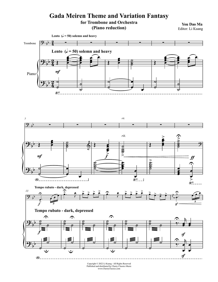 Gada Meirin Theme and Variations Fantasy for Trombone and Piano Piano Accompaniment scores gallery preview page 3