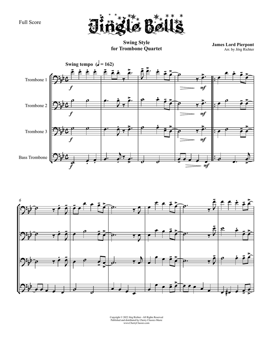 Jingle Bells swing style for Trombone Quartet Trombone Quartet scores gallery preview page 2
