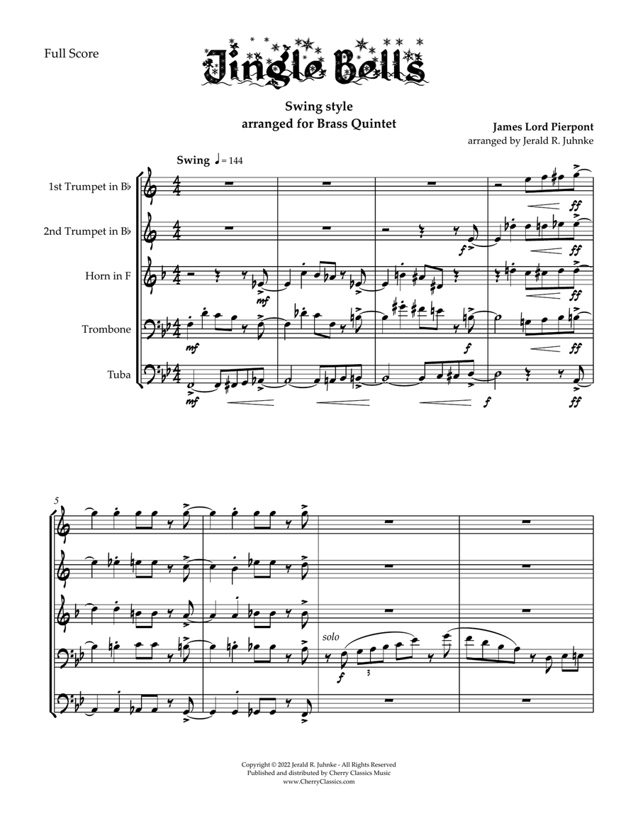 Jingle Bells for Brass Quintet swing style Brass Quintet scores gallery preview page 3