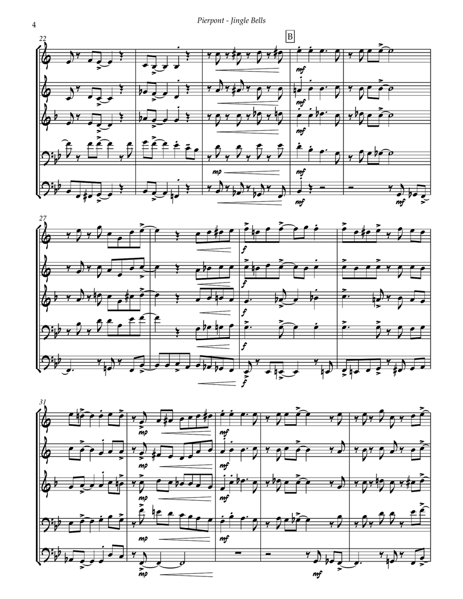Jingle Bells for Brass Quintet swing style Brass Quintet scores gallery preview page 4