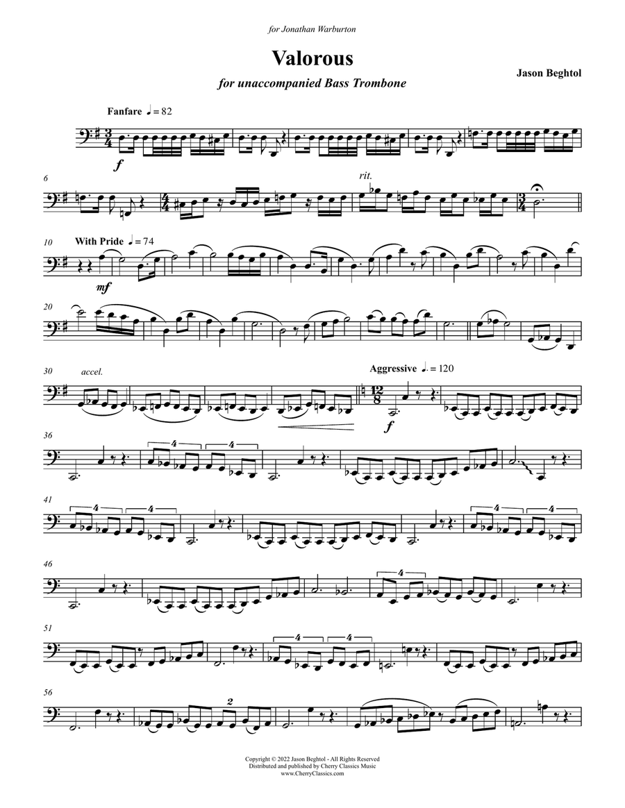 Valorous for unaccompanied Bass Trombone Trombone scores gallery preview page 2