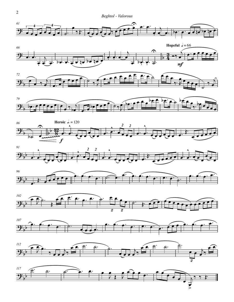 Valorous for unaccompanied Bass Trombone Trombone scores gallery preview page 3