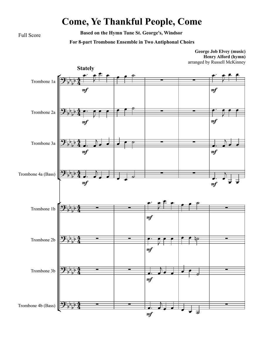 Come Ye, Thankful People Come for 8-part Trombone Ensemble Trombone scores gallery preview page 2