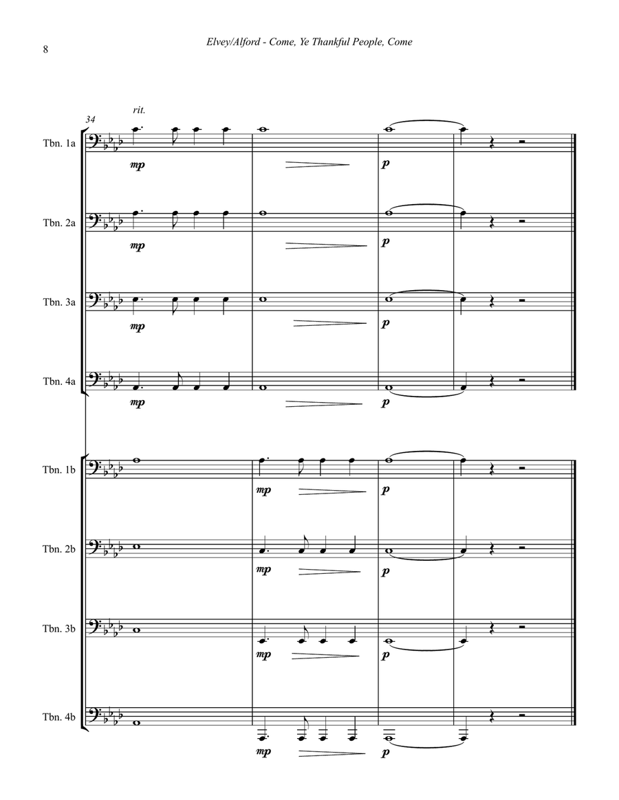 Come Ye, Thankful People Come for 8-part Trombone Ensemble Trombone scores gallery preview page 3