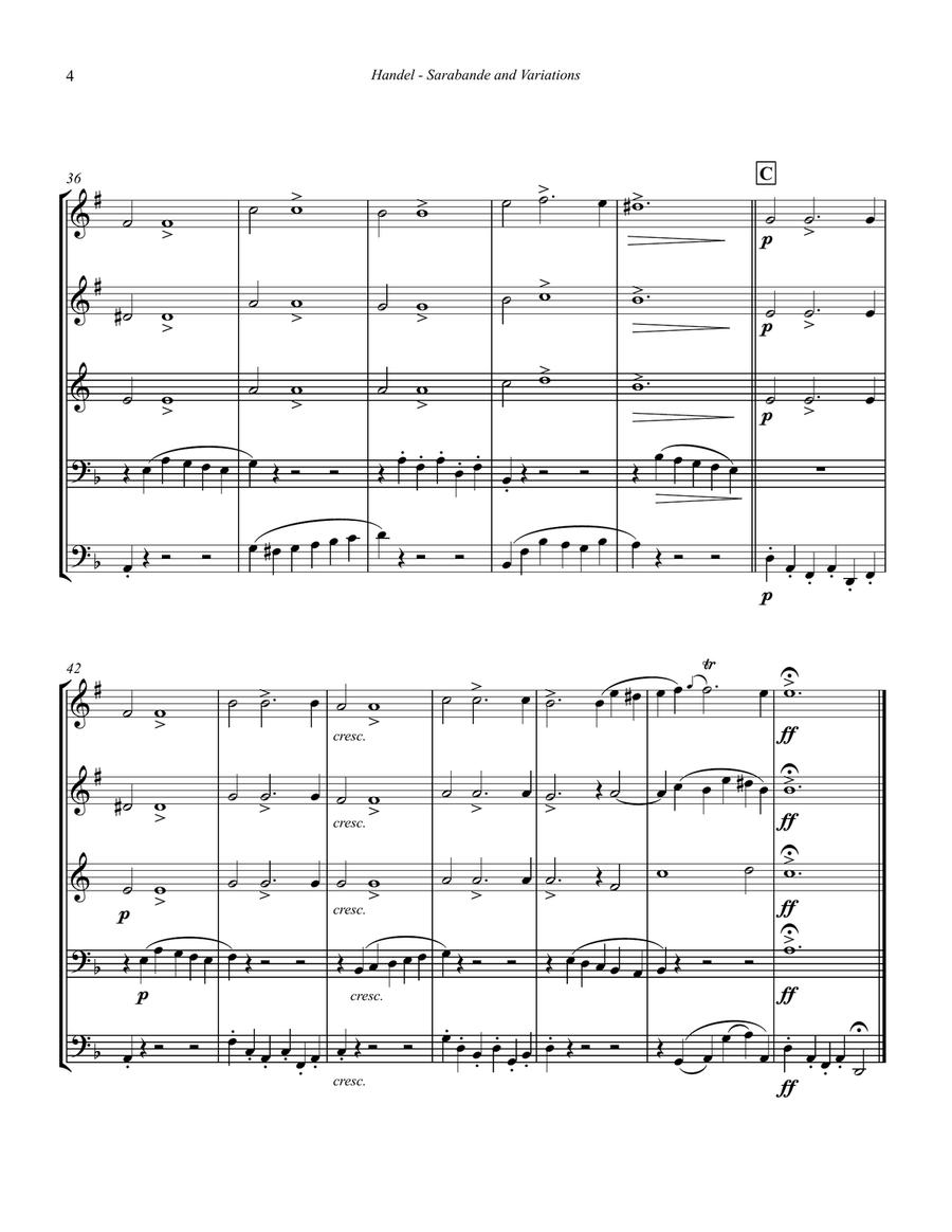 Sarabande and Variations from Suite No. 4 in D minor for Brass Quintet Brass Quintet scores gallery preview page 4