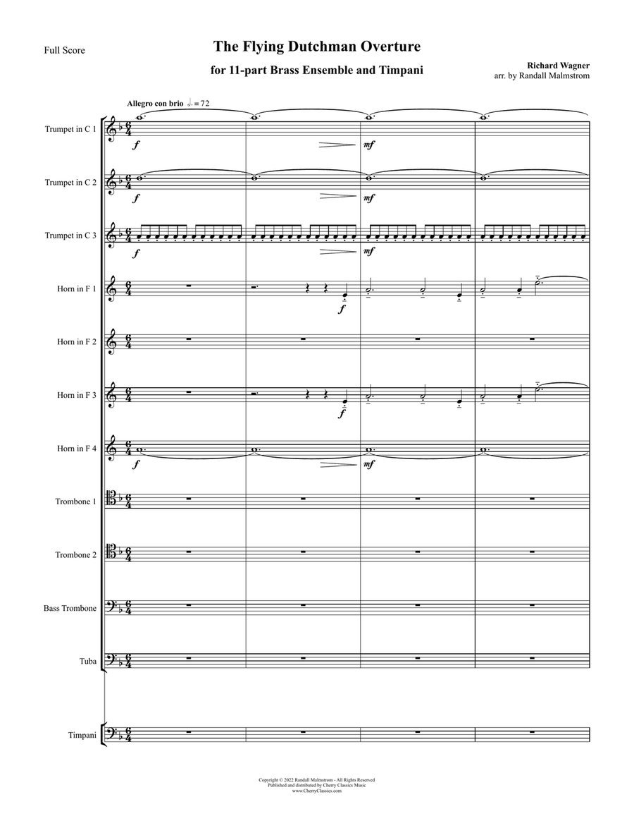 The Flying Dutchman Overture for 11-part Brass Ensemble and Timpani Percussion scores gallery preview page 2
