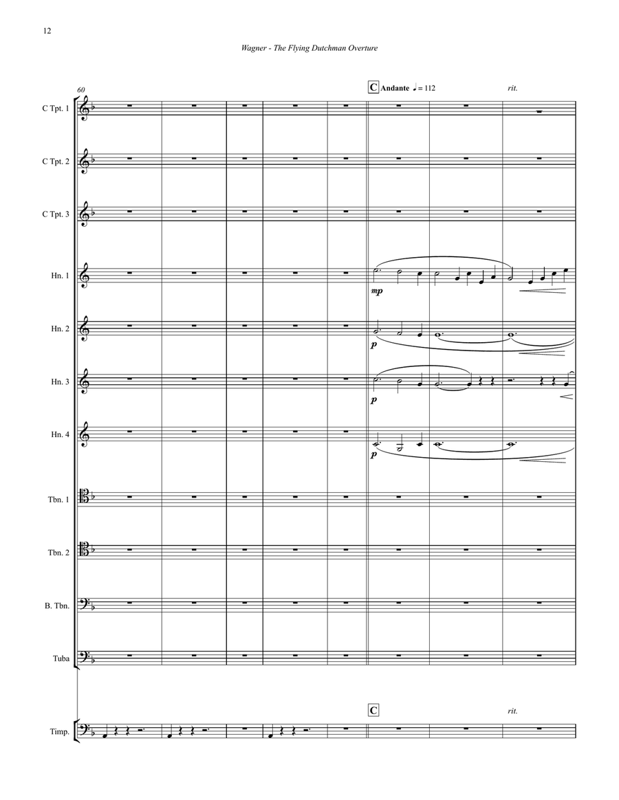 The Flying Dutchman Overture for 11-part Brass Ensemble and Timpani Percussion scores gallery preview page 4