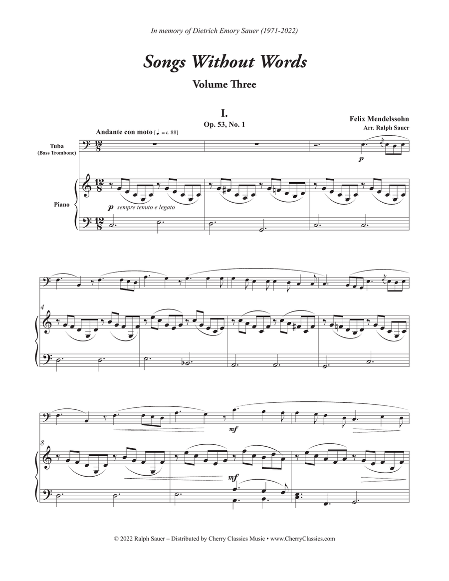 Songs Without Words for Tuba or Bass Trombone and Piano Volume III Bass Trombone scores gallery preview page 2