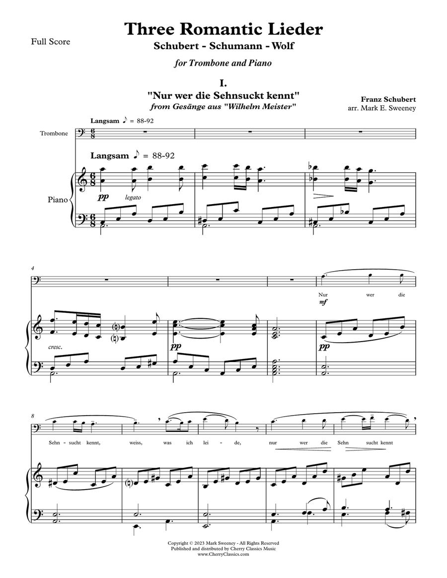Three Romantic Lieder for Trombone and Piano Piano Accompaniment scores gallery preview page 2