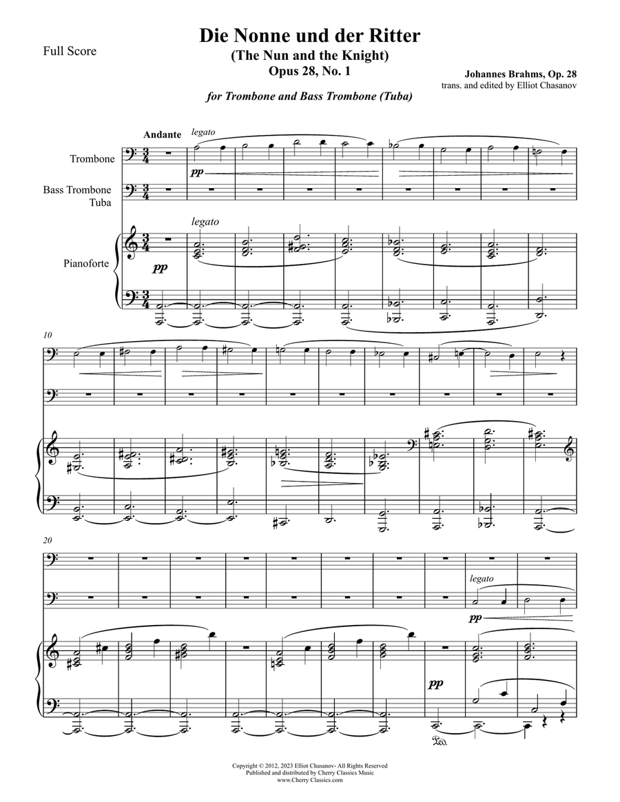 Die Nonne und der Ritter, Op. 28, No. 1 for Trombone and Bass Trombone (Tuba) and Piano Brass Duet scores gallery preview page 2