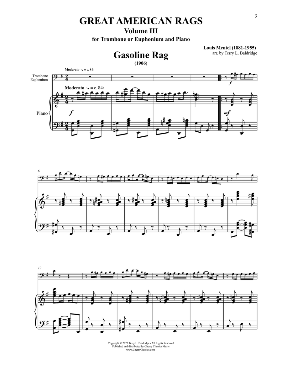 Great American Rags for Trombone or Euphonium & PIano Volume III Euphonium scores gallery preview page 3