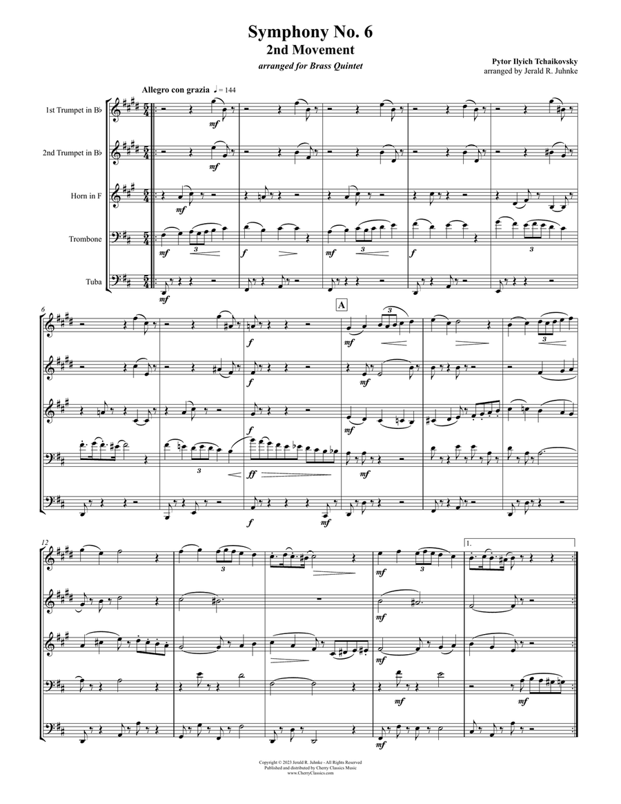 Symphony No. 6, 2nd Movement for Brass Quintet Brass Quintet scores gallery preview page 2