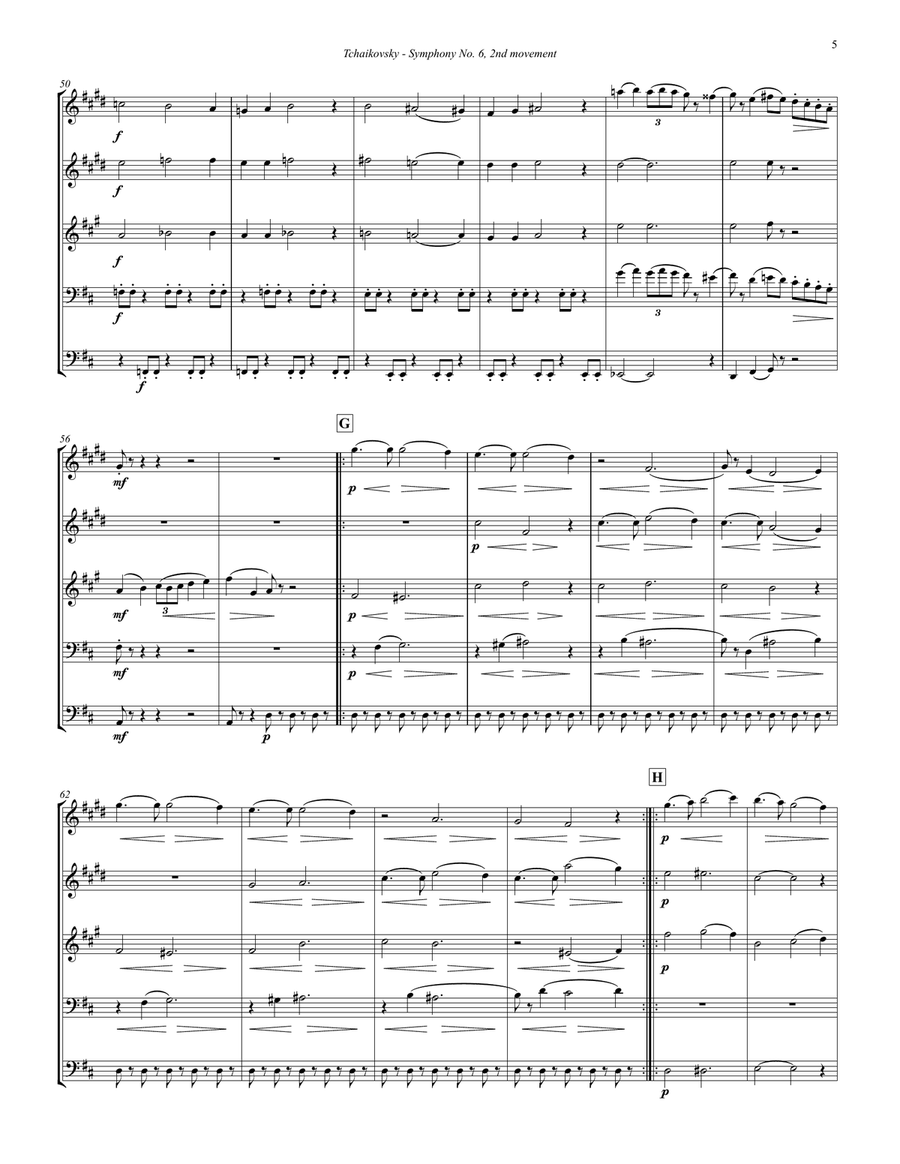 Symphony No. 6, 2nd Movement for Brass Quintet Brass Quintet scores gallery preview page 3