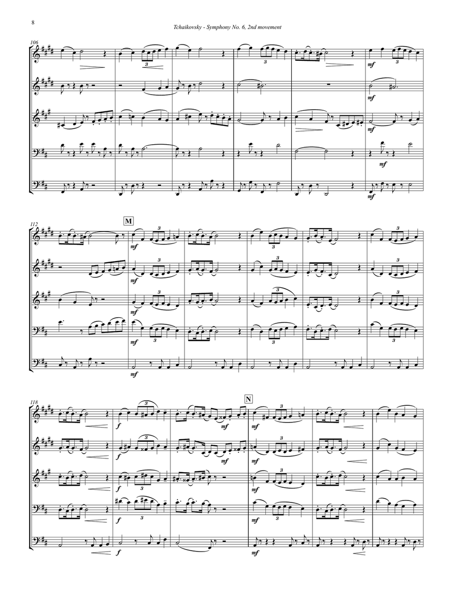 Symphony No. 6, 2nd Movement for Brass Quintet Brass Quintet scores gallery preview page 4