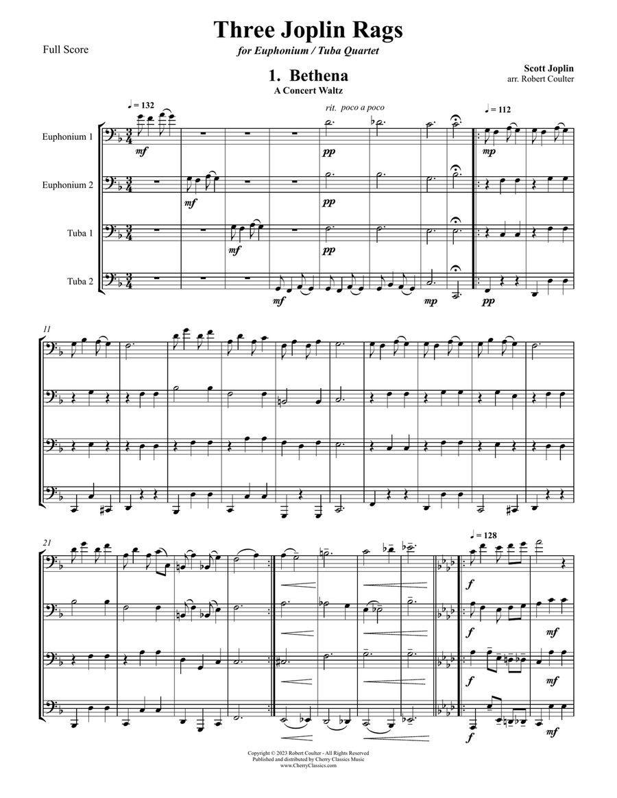 Three Joplin Rags for Euphonium/Tuba Quartet Tuba Quartet scores gallery preview page 2