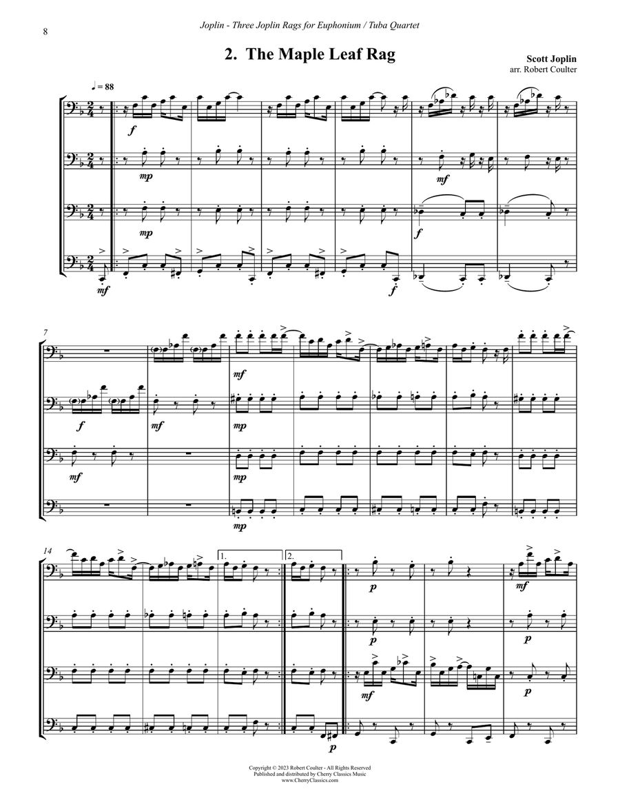 Three Joplin Rags for Euphonium/Tuba Quartet Tuba Quartet scores gallery preview page 3