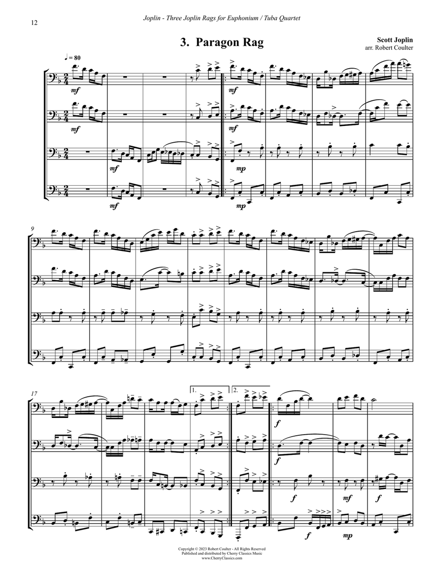 Three Joplin Rags for Euphonium/Tuba Quartet Tuba Quartet scores gallery preview page 4