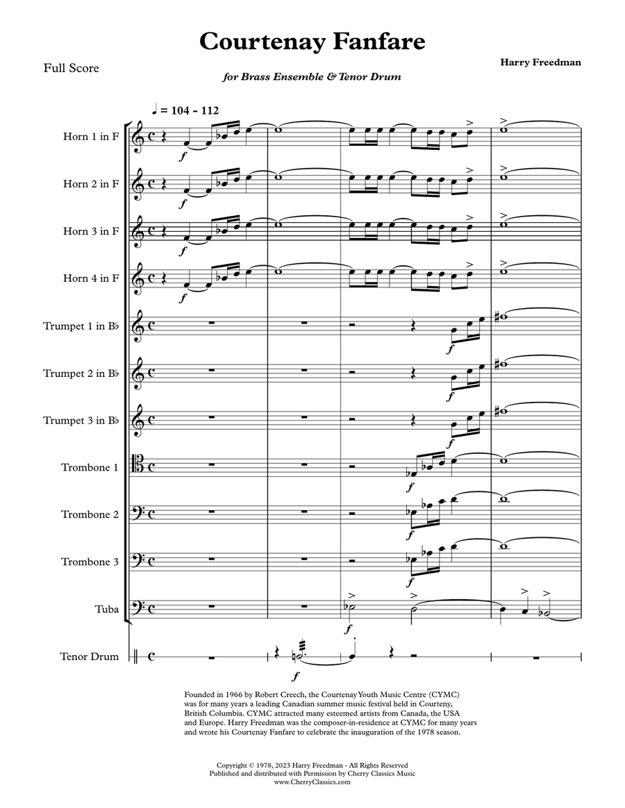 Courtenay Fanfare for Brass Ensemble and Tenor Drum Percussion scores gallery preview page 2