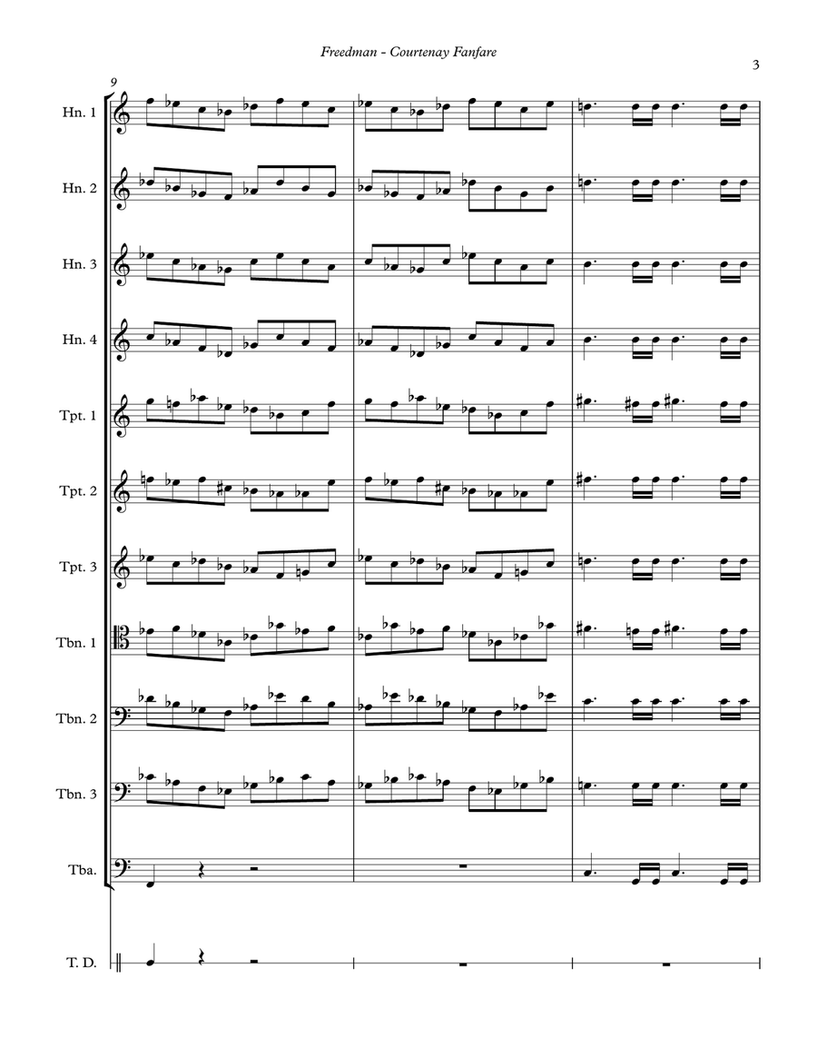 Courtenay Fanfare for Brass Ensemble and Tenor Drum Percussion scores gallery preview page 3