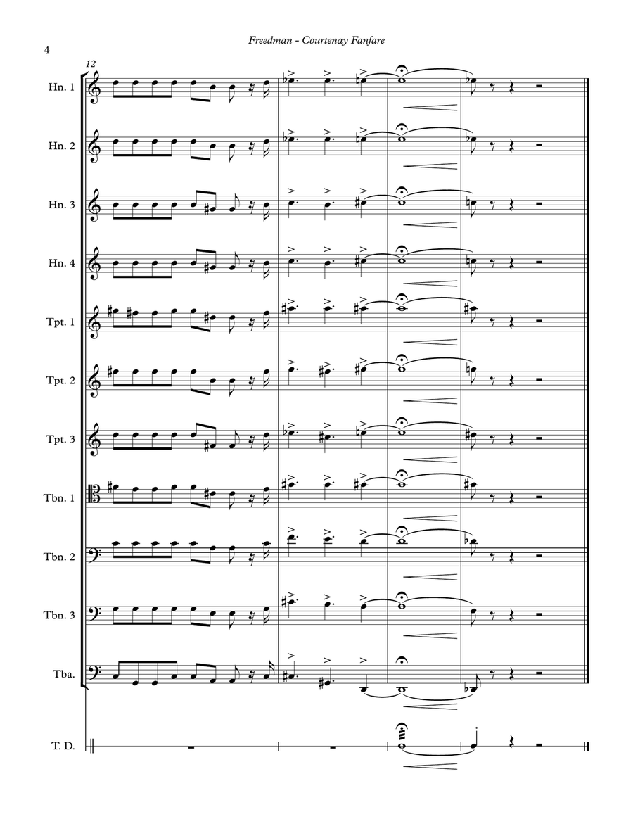 Courtenay Fanfare for Brass Ensemble and Tenor Drum Percussion scores gallery preview page 4