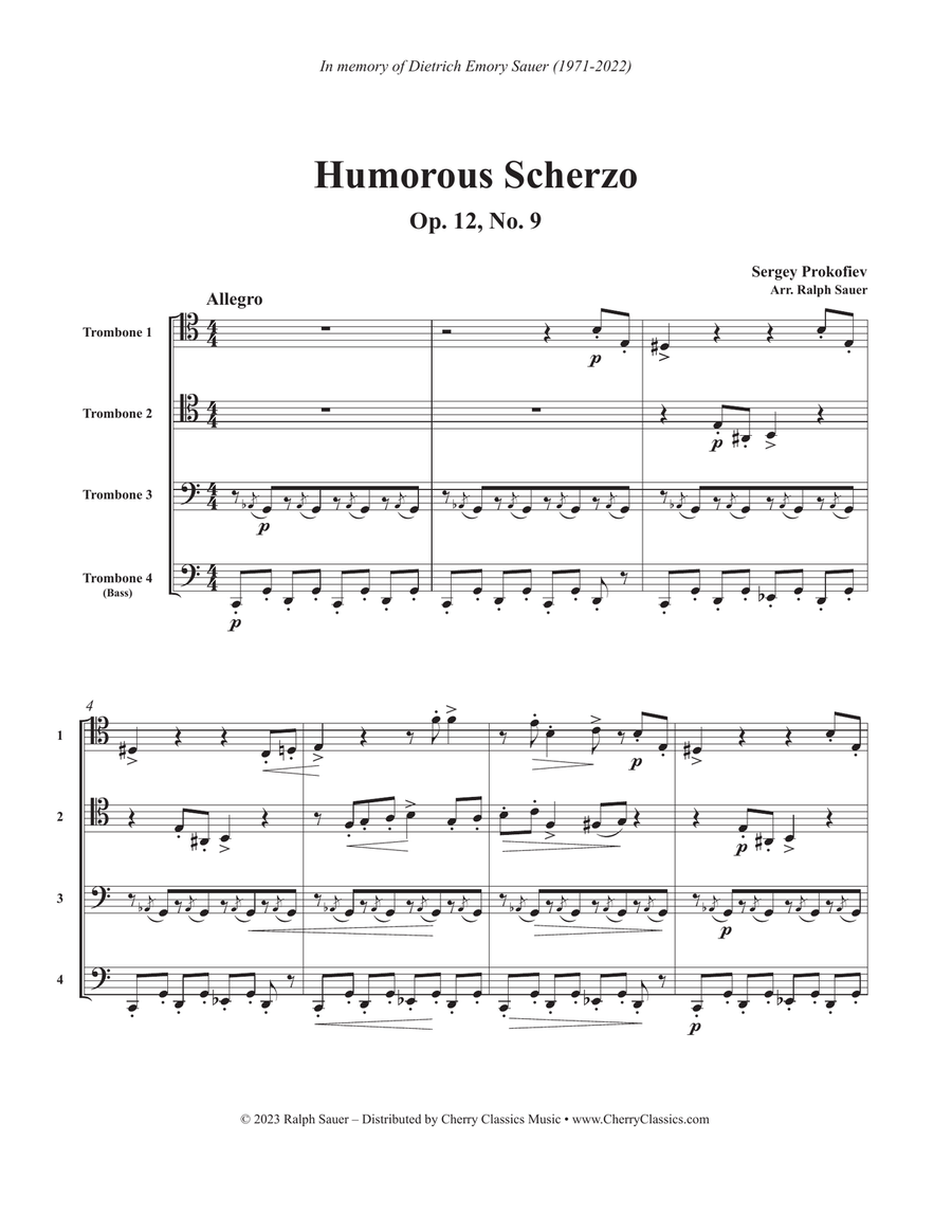 Humorous Scherzo, Op. 12, No. 9 for Trombone Quartet Trombone Quartet scores gallery preview page 2