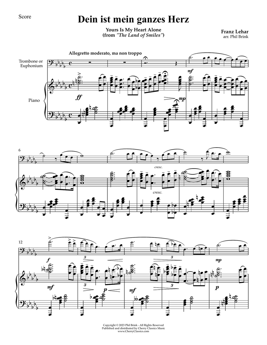 Dein ist mein ganzes Herz for Trombone or Euphonium and Piano Euphonium scores gallery preview page 2