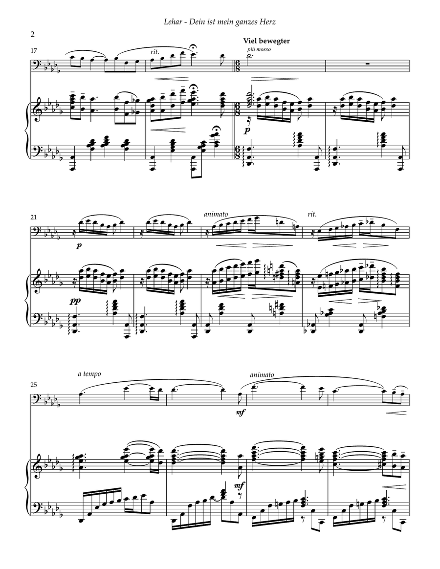 Dein ist mein ganzes Herz for Trombone or Euphonium and Piano Euphonium scores gallery preview page 3