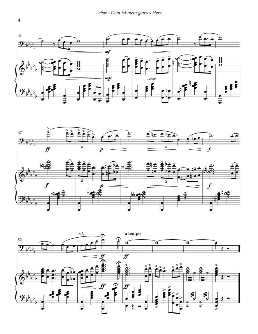 Dein ist mein ganzes Herz for Trombone or Euphonium and Piano Euphonium scores gallery preview page 4