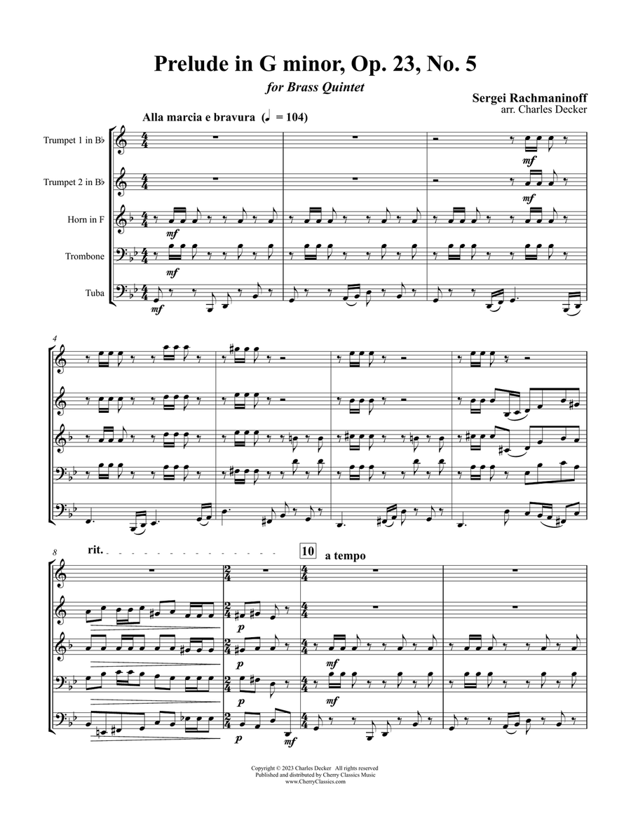 Prelude in G minor, Op. 23, No. 5 for Brass Quintet Brass Quintet scores gallery preview page 2