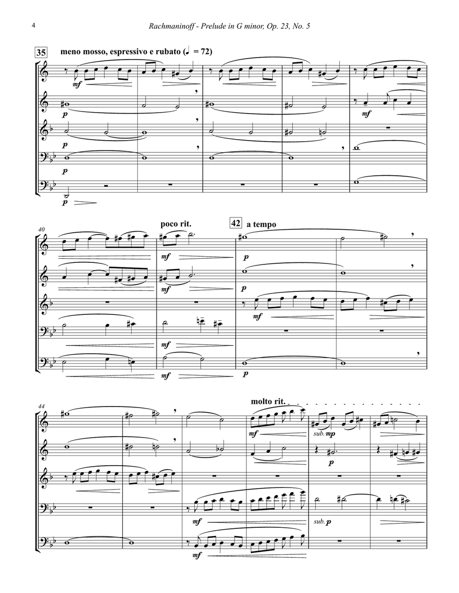 Prelude in G minor, Op. 23, No. 5 for Brass Quintet Brass Quintet scores gallery preview page 3