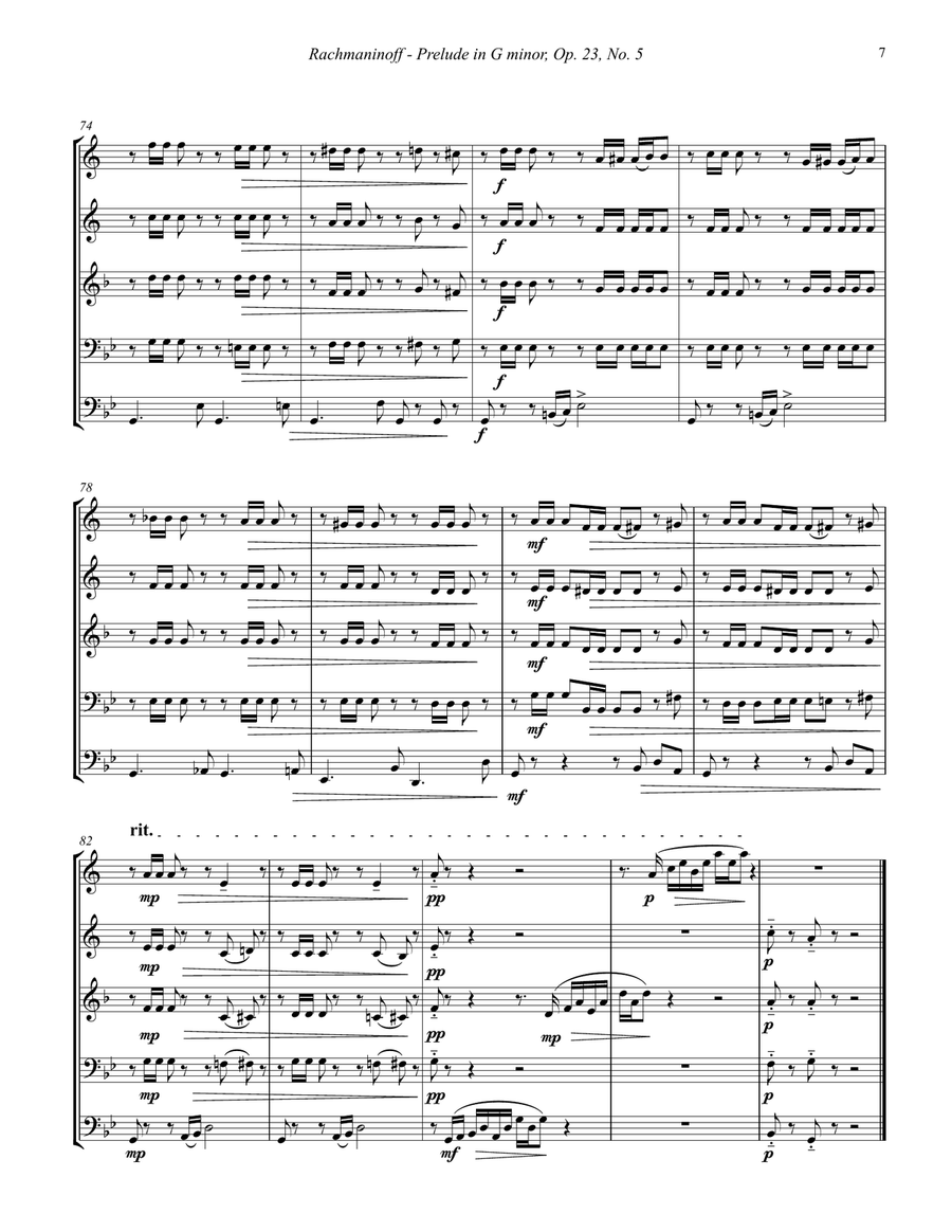 Prelude in G minor, Op. 23, No. 5 for Brass Quintet Brass Quintet scores gallery preview page 4