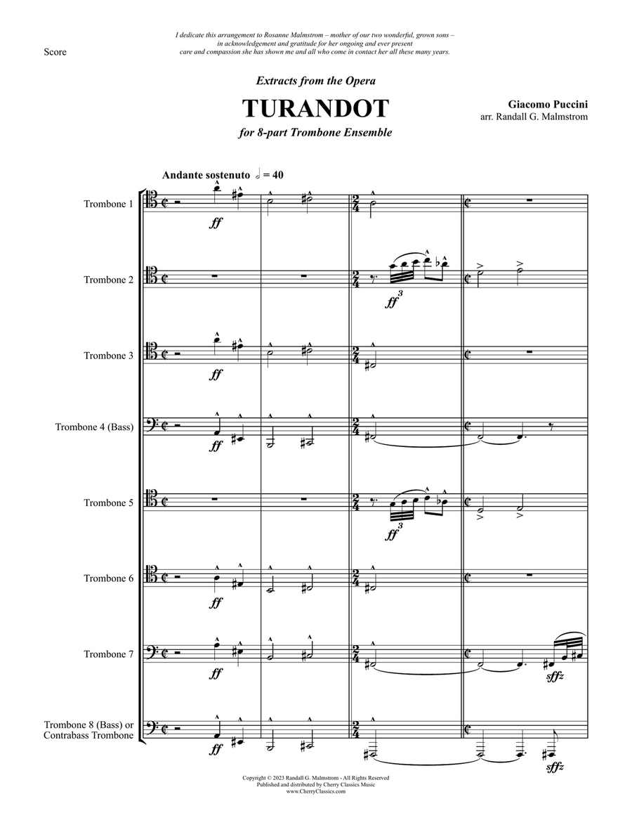 Puccini - Turandot, Extracts from the Opera for 8-part Trombone Ensemble Trombone scores gallery preview page 2
