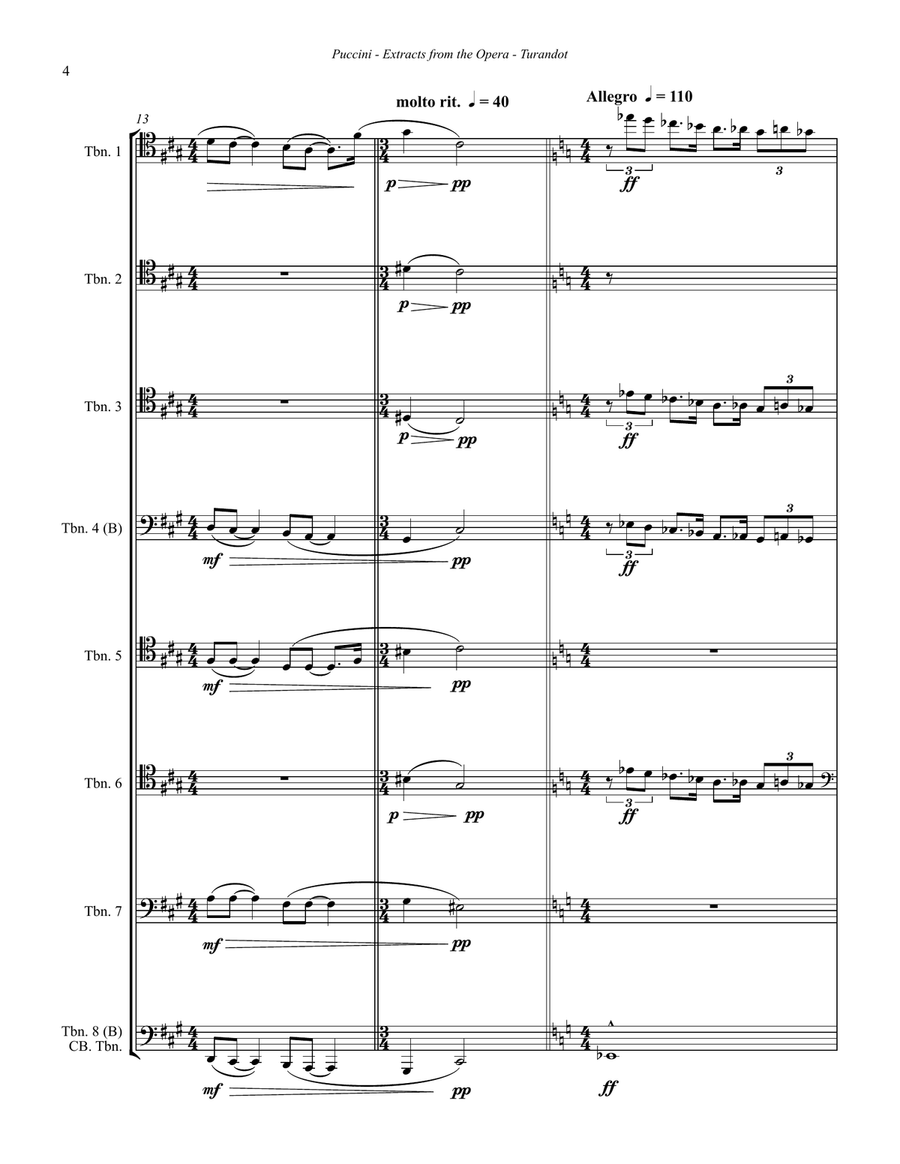 Puccini - Turandot, Extracts from the Opera for 8-part Trombone Ensemble Trombone scores gallery preview page 4