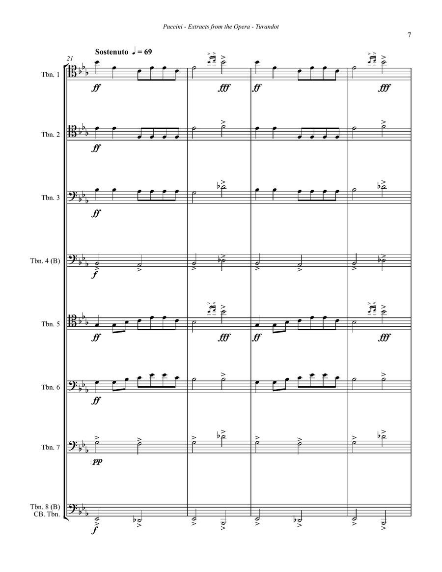 Puccini - Turandot, Extracts from the Opera for 8-part Trombone Ensemble Trombone scores gallery preview page 5