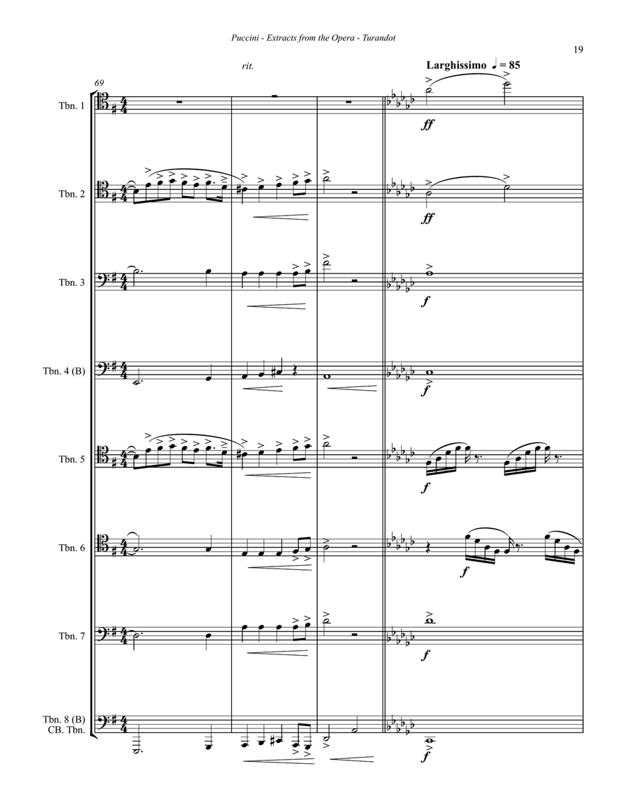 Puccini - Turandot, Extracts from the Opera for 8-part Trombone Ensemble Trombone scores gallery preview page 7